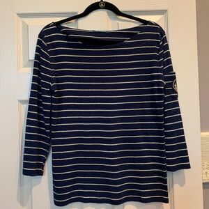 Lauren Ralph Lauren Navy Blue/Gold Striped Cotton Top sz S
